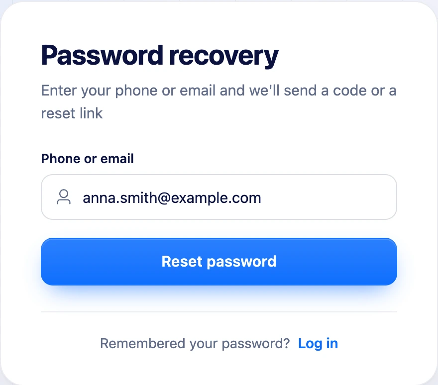 The password recovery form