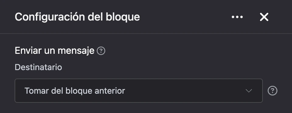 Panel de configuración del bloque «Enviar un mensaje»
