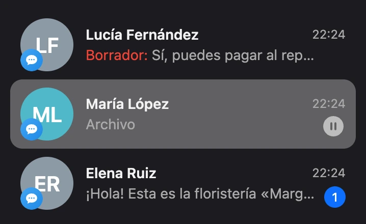 La marca «Borrador» en la fila de una conversación con texto sin enviar