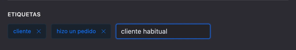 Las etiquetas del contacto y el campo para una etiqueta nueva