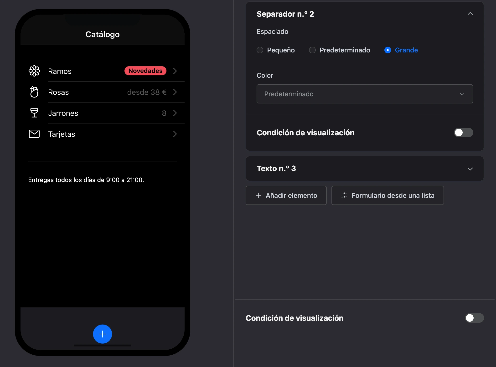 El elemento «Separador»: una línea entre una lista y un texto, y su configuración