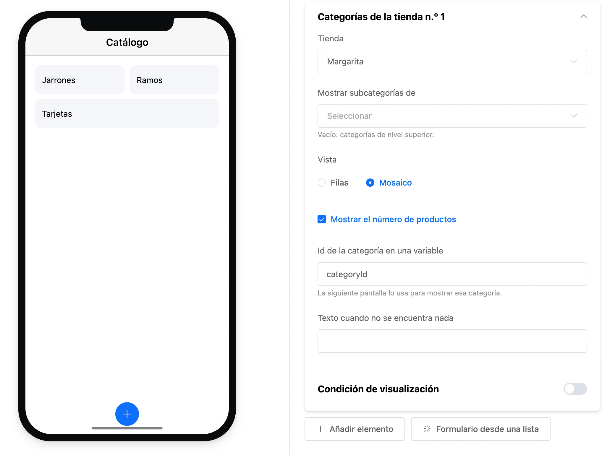 El elemento «Categorías de la tienda»: categorías como mosaico y la configuración del elemento