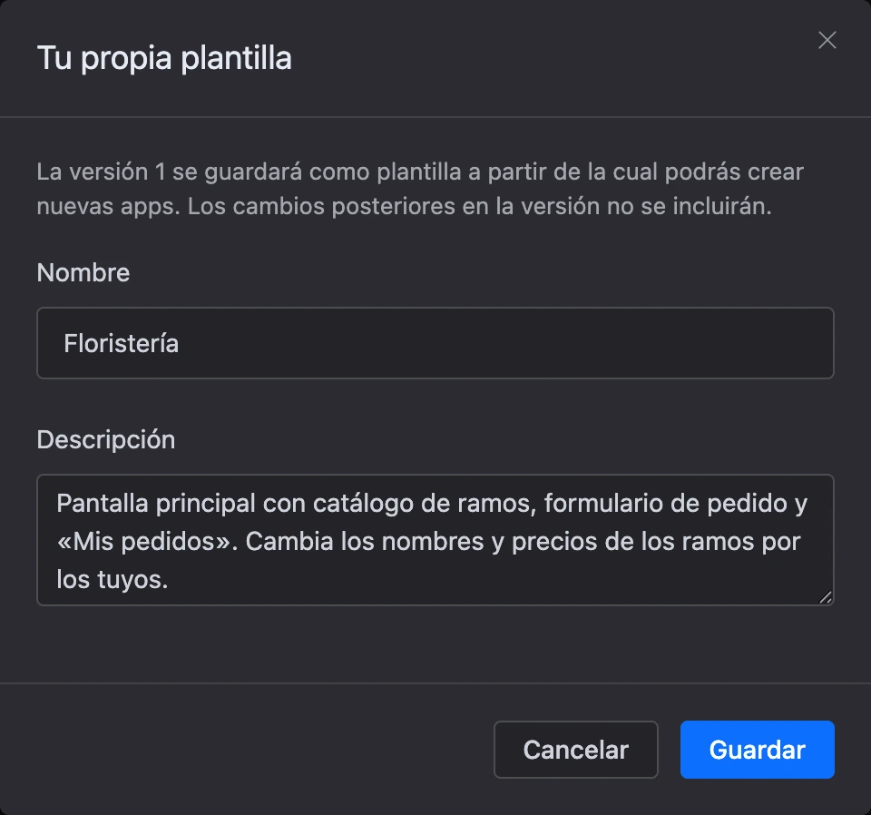 La ventana «Tu propia plantilla»: nombre y descripción