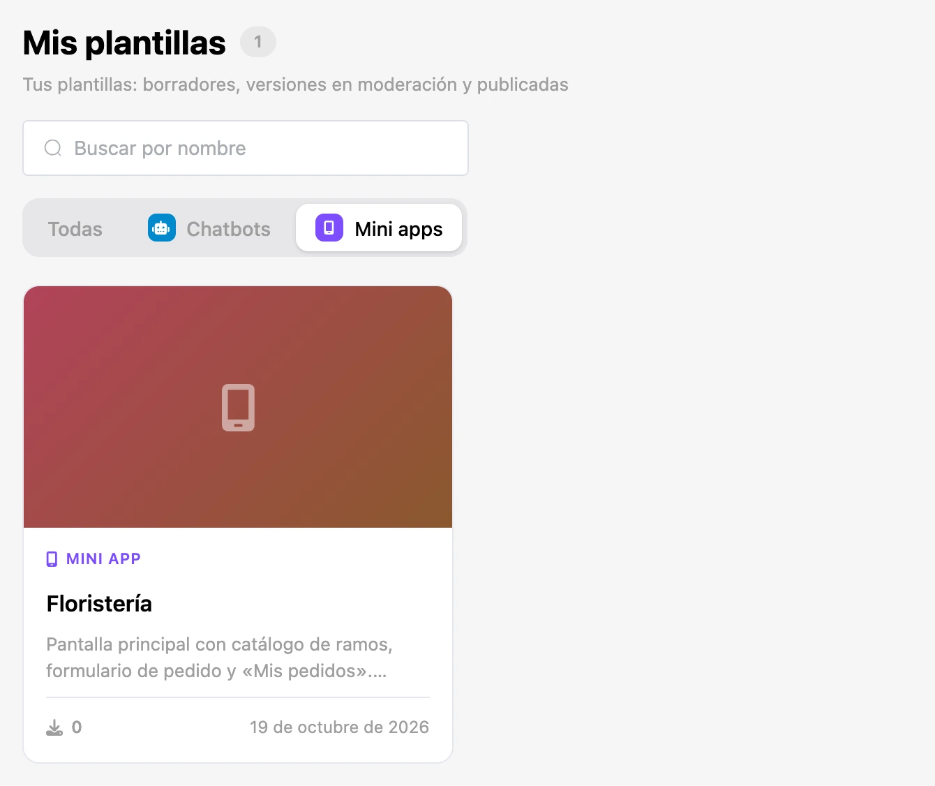Catálogo de plantillas: tu propia plantilla de mini app