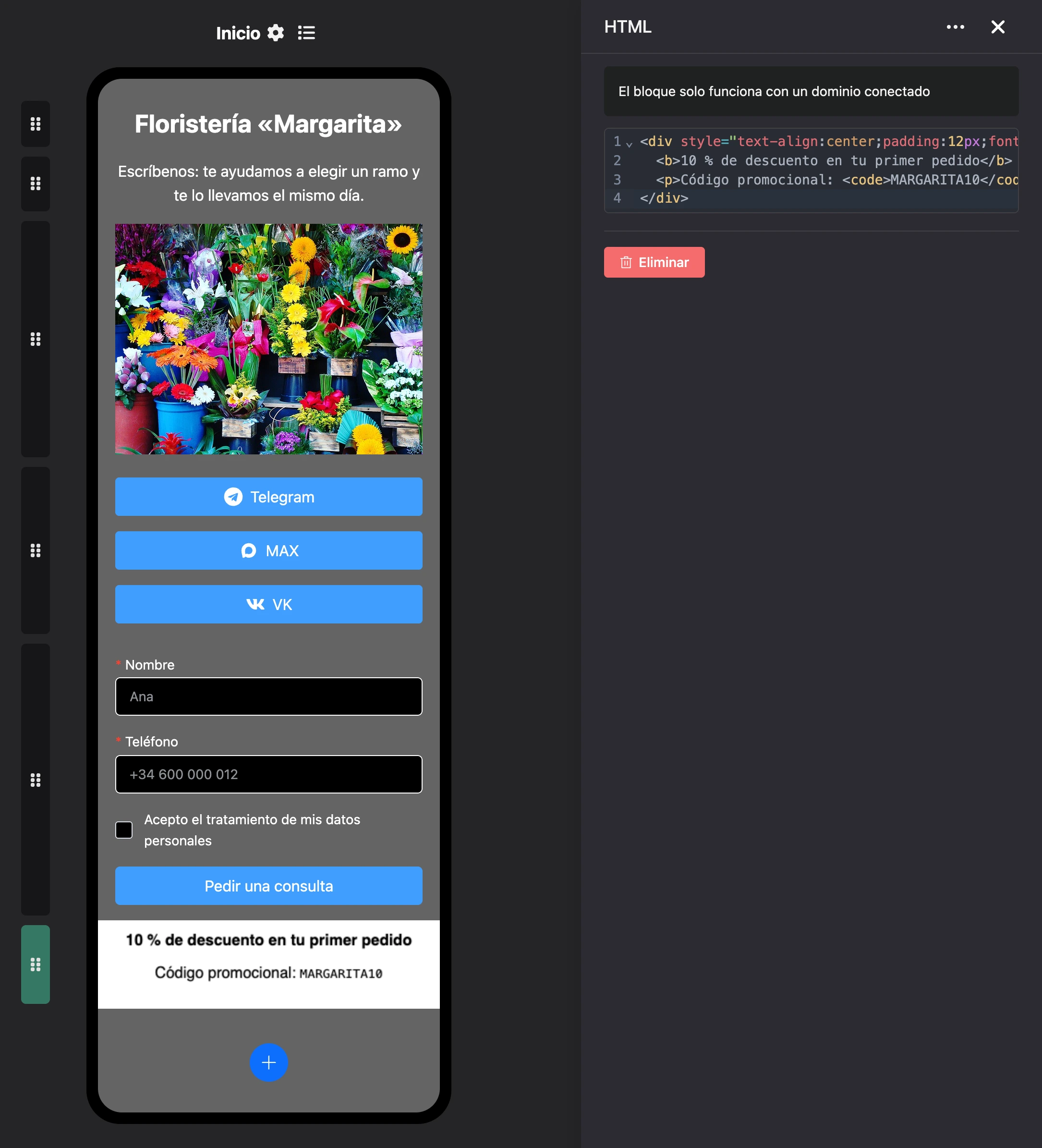 Bloque HTML: editor de código