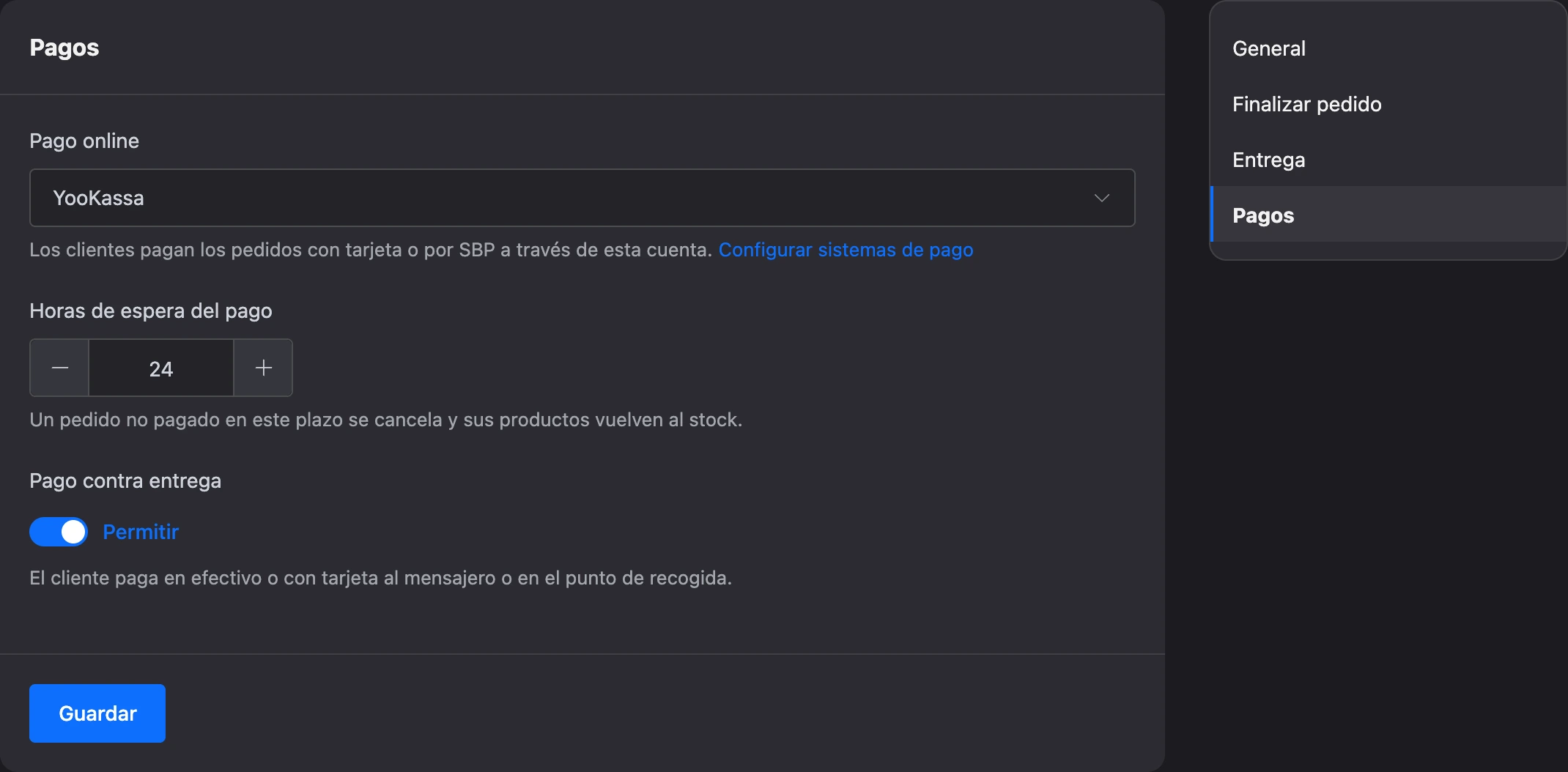 Configuración de pagos de la tienda