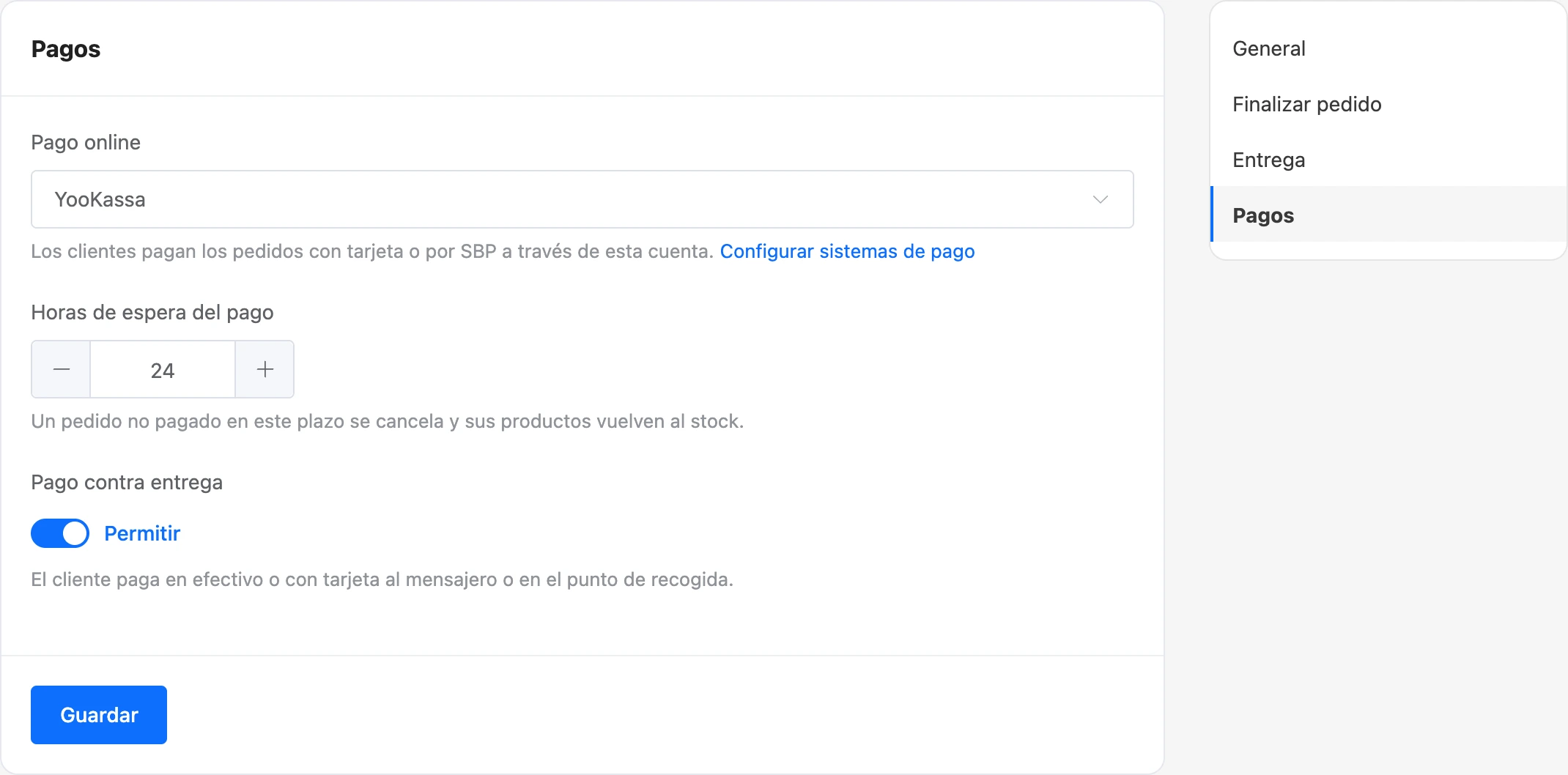 Configuración de pagos de la tienda