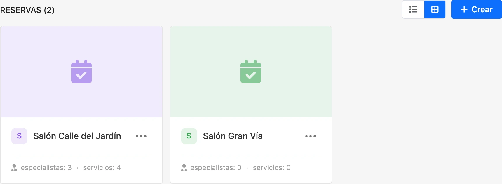 Lista de sucursales en forma de tarjetas