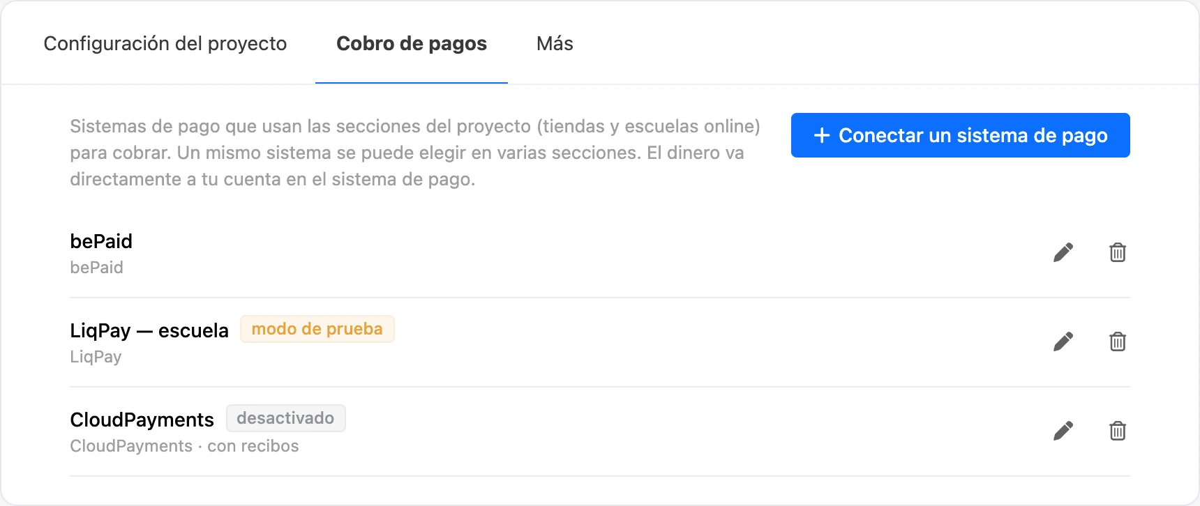 La lista de conexiones con etiquetas