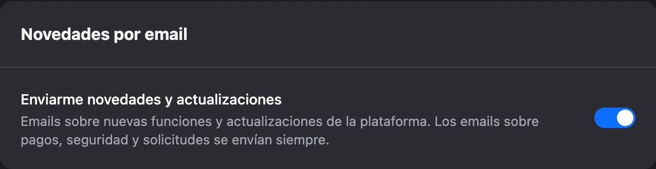 La tarjeta «Novedades por email»