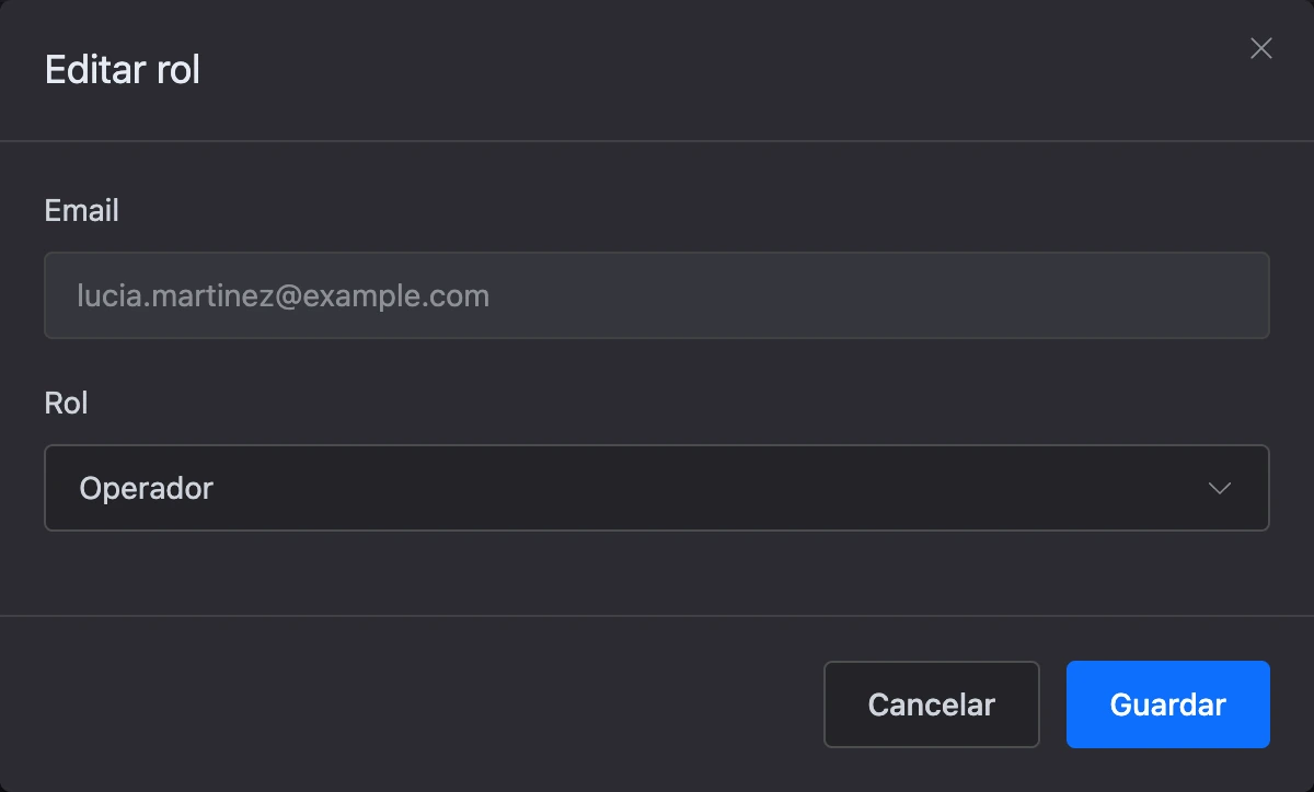 El diálogo para editar un rol