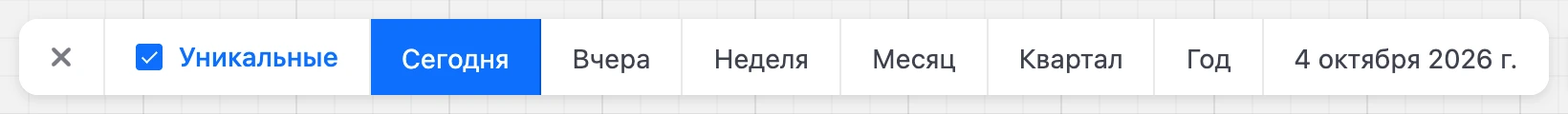Панель периода: «Уникальные», готовые периоды и выбор дат