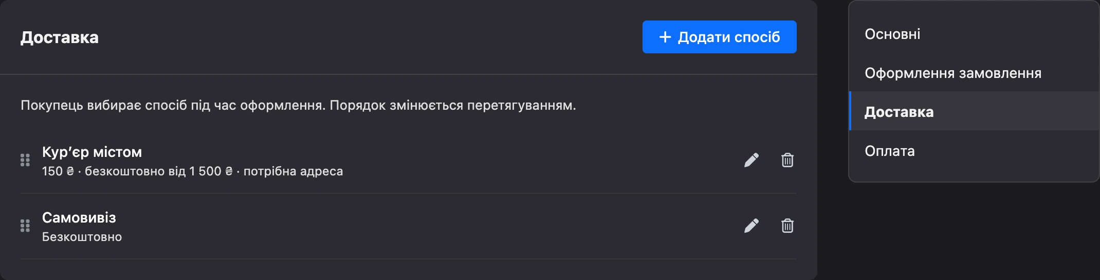 Способи доставки магазину